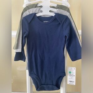 NWT- Carter’s baby 3 month-long sleeve three snap onsie. 3 color separates.